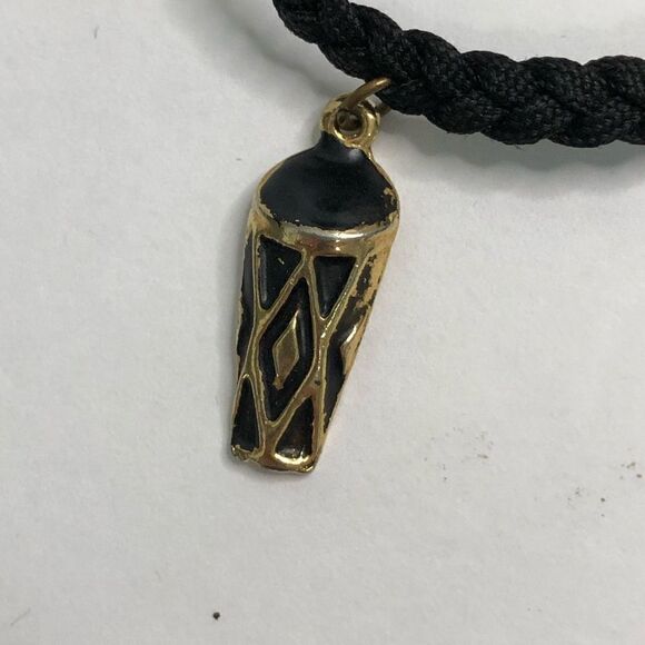 braided bracelet tribal charms black gold hardware ethnic cultural folk small 3” - Picture 4 of 7